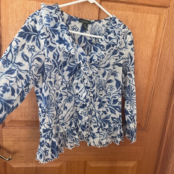 Lauren Ralph Lauren Floral Blue Ruffle Women's Top - Picture 2 of 5